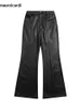 Erkekler Pantolon Mauroicardi Bahar ve Sonbahar Serin Uzun Siyah Yumuşak Pu Deri Parlama Pantolonları Erkek Yüksek Bel Yüksek Bel Amerikan Retro Hippi Giyim 20023L2405