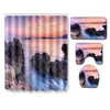 Shower Curtains Beach Palm Tree Landscape Curtain Combination Set Bathroom Carpet U-shaped Mat Bath Decor