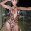 Swimwear Women Tiger Stripe Imprime un morceau de maillot de bain pour les femmes High Wair Belt-V Bikini Monokini 2024 Sexy Hollow Out Backless