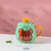 Tasses animaux céramique tasse tasse de café tasse de cuillère décoration dessin animé ménage avec couvercle de bureau ornements