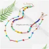 Collier de tourbillon 2 PCS / Set Bohemian Mticolor Glass Perles à la main Colliers de chaîne de perles faits à la main pour les femmes de style plage Flower Gift Drop Dhxhu