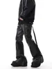 Reddachic Black Wax revêtu de fusée en revêtement Men Stretchy Fitted Matted Textured Bootcut Pantal