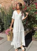 Partykleider bestickte weiße Spitze Maxi Kleid elegant für Frauen Fashion Spring Sommer Boho Beach Sty