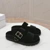 Velvet slides Women designer slipper suede lambskin Fur Sandals women platform double strap buckle sandal flatform mules SLip On triangle buckle Clogs