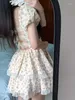 Robes de fête fille robe florale douce élégante pour les femmes d'été français sweet style bulle à manches courtes à la jupe