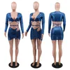 Work Dresses Sexy Two Piece Skirt Set Women Long Sleeve Bandage Crop Top Hollow Out Mini Snake Print Bodycon 2 Club Outfits