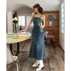 Lässige Kleider Fashion American Retro Backless Denim Kleider koreanische Temperament Wrap Hip Slim Fit Long Rock Frauen 2024 Sommer