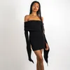 Casual Dresses Slash Neck Women Dress Mante Off Shoulder Full Sleeve Tassel Skinny Stretch Mini Bodycon Sexig Nightout Clubwear Robe