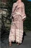 エスニック服エレガントな濃厚なふわふわしたレースタッセルアバヤイスラム教徒ドレスフルレングスドバイ女性フレアスレアイスラムドレスWY1333ドロップシップT240510