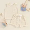 Kläderuppsättningar 0-36 Månters baby pojkar shorts set ärmlös tank top med elastisk midja solid blå beige spädbarn sommardräkt