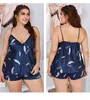 Vêtements à domicile Blue Navy Blue Femme Pyjamas Ensemble Shorts Sling Sling Shorts Two Piece Plus Loungewear Summer Satin Nightwear Loose