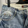 Ripped Straight Male Denim Shorts Graphic Multi Color Sale Korean Fashion Mens Short Jeans Pants Original Trend Luxury Cut 240511