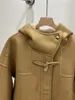 Damenjacken Lederjacke mit Kapuze Kurzlose Version Kuhhornschnalle Design warm und bequem 2024 Winter 1115