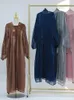 Etniska kläder Ramadan Open Kaftan Abaya Dubai Turkiet 2 styck Muslim Set Islam Robe African Dresses For Women Kimono Marocko Clothing Caftan T240510