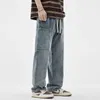 Jeans masculinos 2024 Summer Mid Rise Deten reta Perna juvenil Tendência de calças casuais soltas