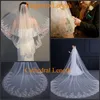 Cheap 2 Tier Bridal Wedding Veil with Comb Lace Applique Sequin Edge White Ivory Hair Accessories Wedding Veil for Brides Two Layers 302e