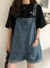 Jeans féminins SML Summer Coorean Preppy Style Jumps Suit en denim 2024 Girls décontractés Vintage Roll Up Wide Jam Shorts Womens (78121)