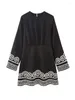 Casual Dresses ZABA Women's Embroidered Ethnic Dress Long Sleeve Round Neck Tie Loose Commuter Holiday Travel Mini