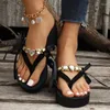 Kapcie kobiety swobodne buty plażowe letnie klin obcasy bez poślizgu klapki klapki moda wiązka Bowknot błyszczące kryształowe sandały kryształowe