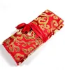 Fleur de soie tissu rouleau de voyage bijoux sac cosmétique femme cadeau pliage de maquillage pliant sac de rangement portable 3 pochettes à glissière sac à crampon 9611682