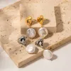 Instagram Franse stijl Nieuwe 18K vergulde roestvrijstalen hart Barokke Pearl Pendant oorbellen Trendy oorbellen