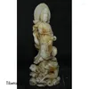 Figurines décoratives 8.8 "Chine Natural White Jade Bouddhisme Guanyin Bouddha Dragon Statue