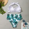 Kvinnors badkläder Kvinnor Semester Swim set Sexig Bikini Trendy Leaf Print med höga midjestammar Halter för sommaren