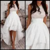 2020 Modest Halter A-Line High Low Prom Dresses Ivory Chiffon Homecoming Dress Cheap Evening Dress Lace Top 282o