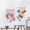 Taquestres de tapeçaria de folhas artesanais decoração de parede de corda de algodão boho com penas falsas fios feitos à mão tecidos para casa