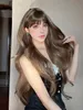 New Brown Qi Bangs Long Wigs Hot Sale Korean Brown Big Wave Hair Wholesale Europe America Fashion Style Permed Dyed Rose Net Curly Wig