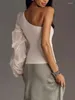 Женские блузки 2024 Летняя мода Элегантная молодежная белая рубашка одно плечо повседневное уличное стиль нерегулярный топ сплайсин