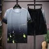 Heren bedrukt contrastkleur trendy shirt en shorts tweedelige set zomer qcik droge trainingspakken sets coole korte mouw broek backstreet sportkleding