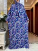 Etniska kläder 2024 Ramadan Muslimsk kvinnors bomull Abaya Dubai Tryckt mjukt tyg Mellanöstern Femme Robe Loose African Dress Turban Attache T240510