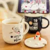 Mugs Rocket Star Ceramic Mug With Lid Spoon Coffee Cups Christmas Cup For Tea Drinkware Ceramics & Pottery