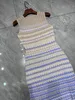 Women's dress sleeveless crew neck wave gradient color split elastic knitted dress