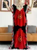 Ethnic Clothing Muslim Abayas For Women Printed Floral Appliques Cotton Short Slve Loose Fit Femme Robe African Islam Dresses With Small Scarf T240510