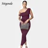 Casual Dresses Stigende Sexig snedstreck Burgogne Midi Dress Women One Shoulder Slim Fit Party Elegant