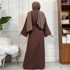 Vêtements ethniques Hot Vendre 2 pièces Abaya Slip Slveless Hijab Robe correspondante Musulm Settes Open Abayas Dubaï Turquie Vêtements Africain Islamiques T240510