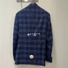 Mężczyźni Blazers Brioni Blue Wool Silk Plaid Płaszcz Kurtka