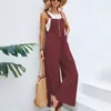 Vintage Cotton Leinen Leinen Jumpsuit Frauen lässig Solid Button Wide Bein Hosentender Hosen mit Taschen Sommer Lose Overalls ROMPERS 240511