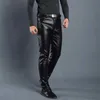Pantalon pour hommes pantalon en cuir masque longs jambes noir solide artificiel en cuir artificiel jeans masculine pantalon serré fashion coréen slim fit pantalon serré motorcyclel2405