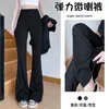 Kadın Taytlar Siyah Mikro Flare Pantolon Kadınlar 2024 Yüksek Belli Zayıflama Kolye Horseshoe Sıradan Takım Sokak Bayanlar Geniş Bacak