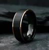 Anéis de casamento Luxury Men039s Black Tungsten Ring com Rose Gold Edge Banded Band para homens Jóias Tamanho 6139402905