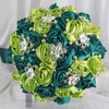 Fleurs de mariage Fleurs vert bleu bouquet de roses en roses accessoires de fleurs bouquets cristales satin artificiel 30cm