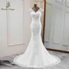 Eleganti nuovi abiti da sposa a v-collo di matrimonio Bellissimi abiti da sposa Applique sirene Vestido nodia 261G