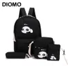 Diomo Panda Bag Femme Canvas School Sac à dos ensemble pour les garçons avec filles adolescents ordinateur portable Bagpack Femmes Crossbody Crayer Case Child Y1062140