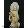 Dekoratif Figürinler 8.8 "Çin Doğal Beyaz Yeşim Oyma Budizm Guanyin Buddha Ejderha Heykeli