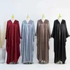 Etniska kläder Nya turkiska Dubai Open Kimono Abaya Silky Party Marockan Caftan For Women Jalabiyat Batwing Slve Robe Prayer Dress Ramadan Eid T240510