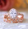 Przylot vintage biżuteria Pierścienie 925 Sterling Silverrose Gold Fill Oval Cut White Topaz CZ Diamond Women Bridal Ring Cluster9390448