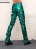 Pantalon masculin Mauroicardi vert vert réflectif brillant élastique élastique en cuir artificiel pantalon empilé pantalon latex sexy y2k street clothingl2405